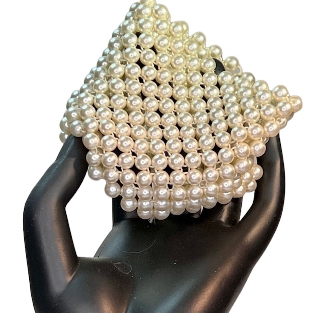 Vintage Faux Pearl Wide Stretch Bracelet Button Cuff